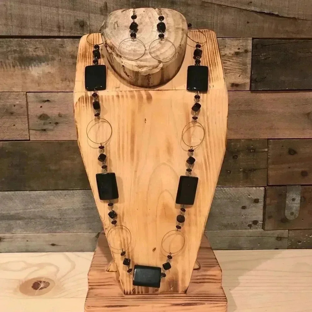 Onyx long necklace set ( handmade )
